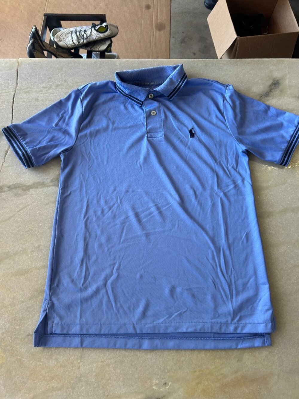 Polo Ralph Lauren Boys Blue Performance Polo Navy Tipped Size M 10/12